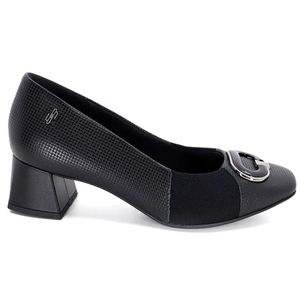 Scarpin Couro Usaflex Salto Bloco Tressê Monograma Feminino Preto