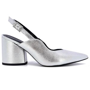 Scarpin Couro Usaflex Slingback Metalizado Feminino Prata