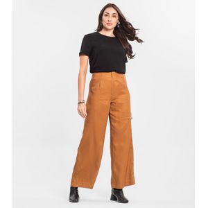 Calça Pantalona Em Sarja Endless Feminino Marrom