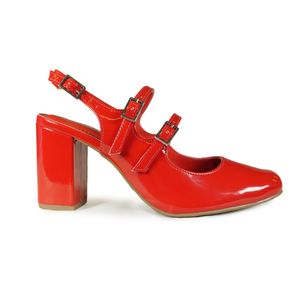 Sandália Feminino Tiras Fivela Verniz Via Marte Vermelho