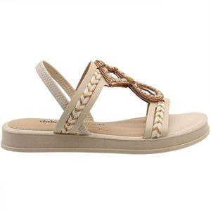 Sandália Rasteira Dakota Flatform Pedrarias Vitello Feminina Bege