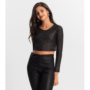 Blusa Cropped Juvenil Manga Longa Minty Preta