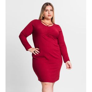 Vestido Plus Size Em Ribana Canelada Secret Glam Vermelho