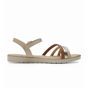 Sandália Feminina Rasteira Tiras Fivela Modare Creme