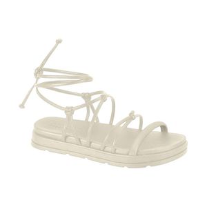 Sandália Feminina Rasteira Amarração Tiras Moleca Branco Off