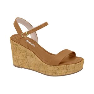 Sandália Feminina Anabela Tiras Moleca Caramelo