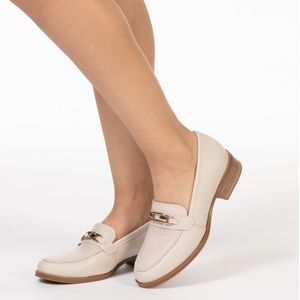 Sapato Feminino Mocassim Metal Pegada Branco Off