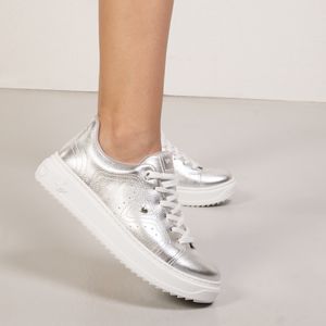 Tênis Feminino Metalizado Logo Metal Cadarço Via Marte Prata