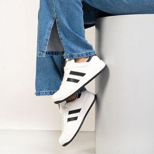 Tênis Feminino Casual Listras Quiz Branco Preto
