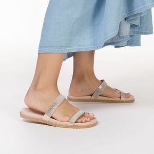 Tamanco Rasteiro Creme Beira Rio Strass Feminino