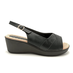 Sandália Feminina Confort Fivela Anabela Piccadilly Preta
