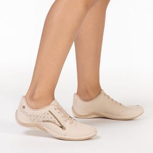 Tênis Feminino Casual Recortes Ziper Kolosh Creme