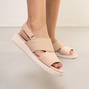 Sandália Feminina Anabela Comfort Velcro Comfortflex Bege