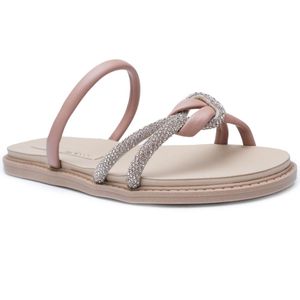 Papete Rasteira Moleca  Tira Strass Feminina Bege