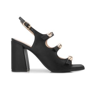 Sandália Ramarim Salto Grosso Detalhe Dourado Feminina Preta